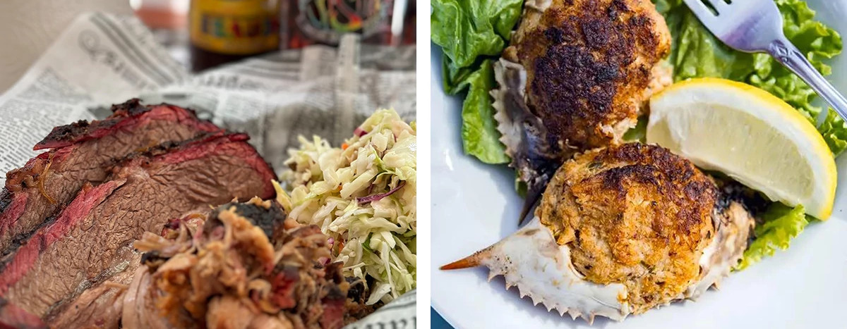 plate of barbecue, plate of Daufuskie Deviled Crab