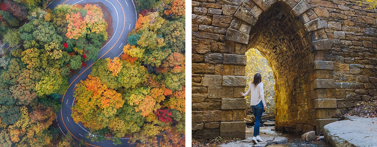 The twisty mountain roads will lead you through a lush landscape of pines and hardwoods ablaze with fall colors. The oldest bridge in South Carolina, Poinsett Bridge, stretches over Little Gap Creek and is known for its graceful 14-foot Gothic arch. 