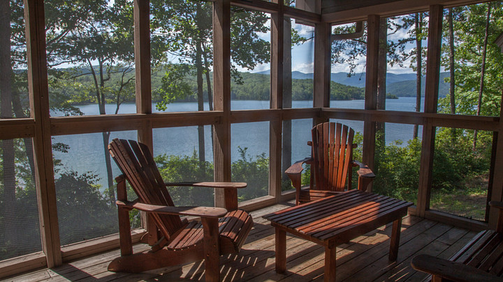 Stunning view of Lake Jocassee from the porch of one of the Devils Fork State Park villas