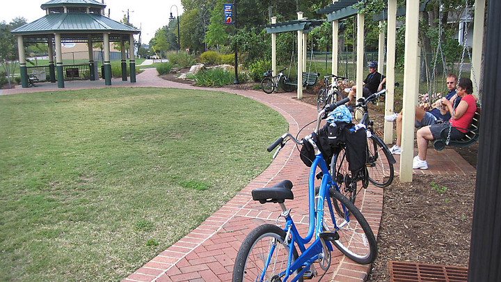 Benches, swings and gazebos are located all along the Swamp Rabbit Trail.